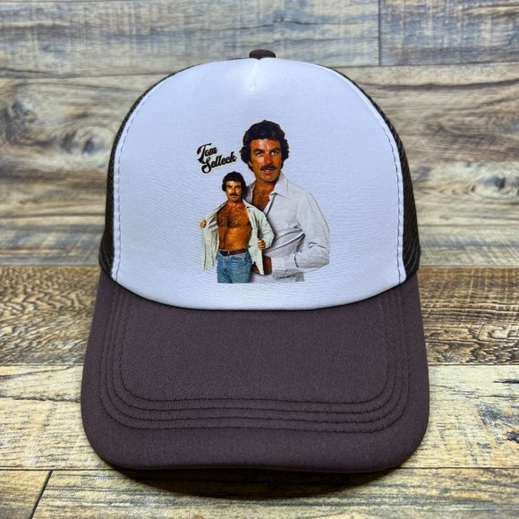 Tom Selleck Daddy Unisex Trucker Hat Brown Snapback 80s Retro Vibe Ball Cap - Picture 2 of 8